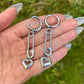 Safety Pin Hoop Earrings: Stainless Steel Heart Charms, Gothic Punk Style