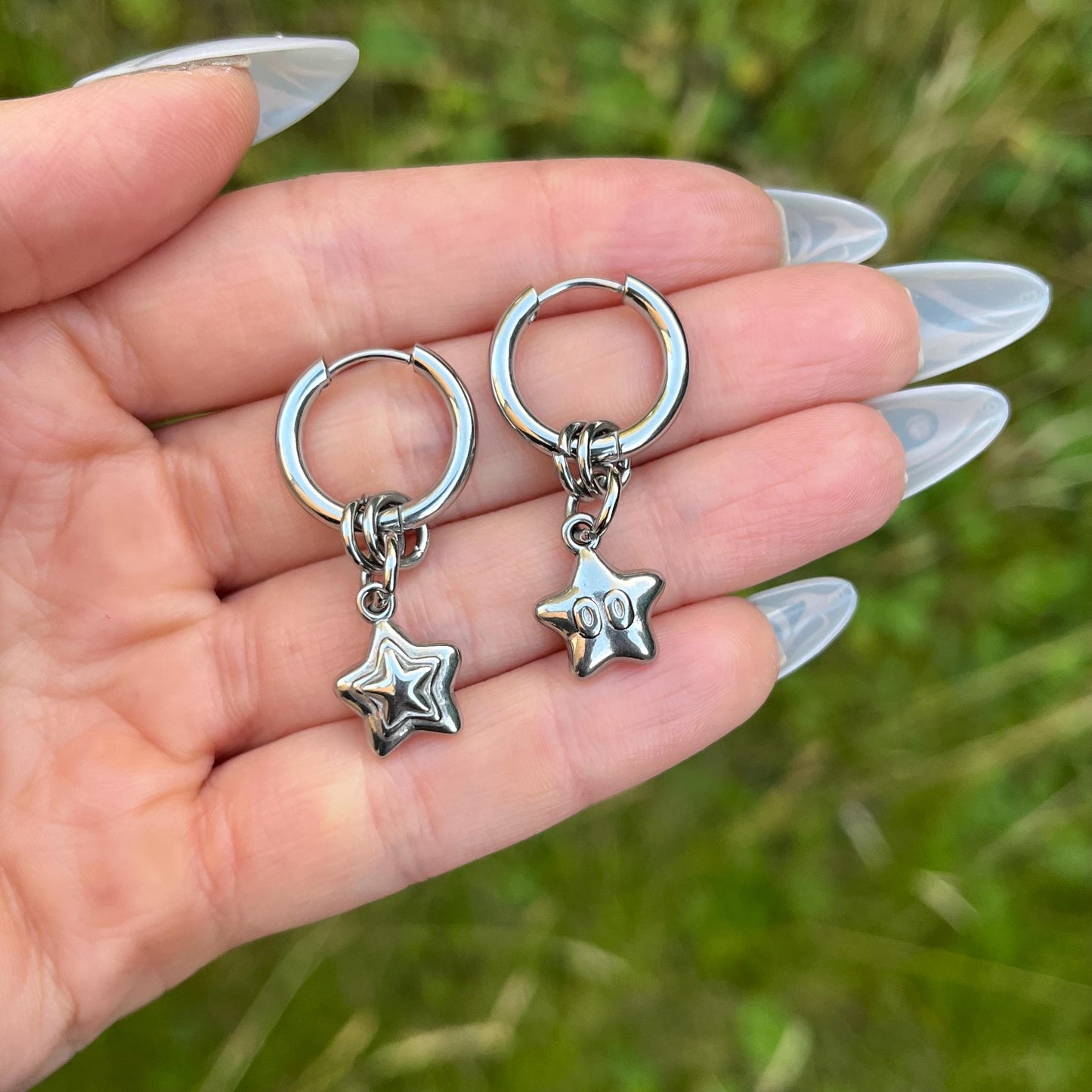 Star Hoop Earrings: Stainless Steel, Hoops with dangle charms