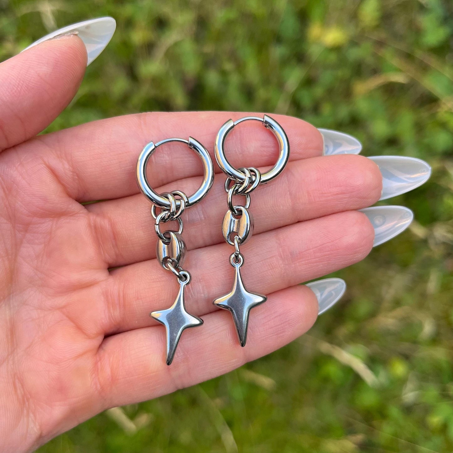 Star Dangle Hoop Earrings: Stainless Steel, Punk Y2K Unisex
