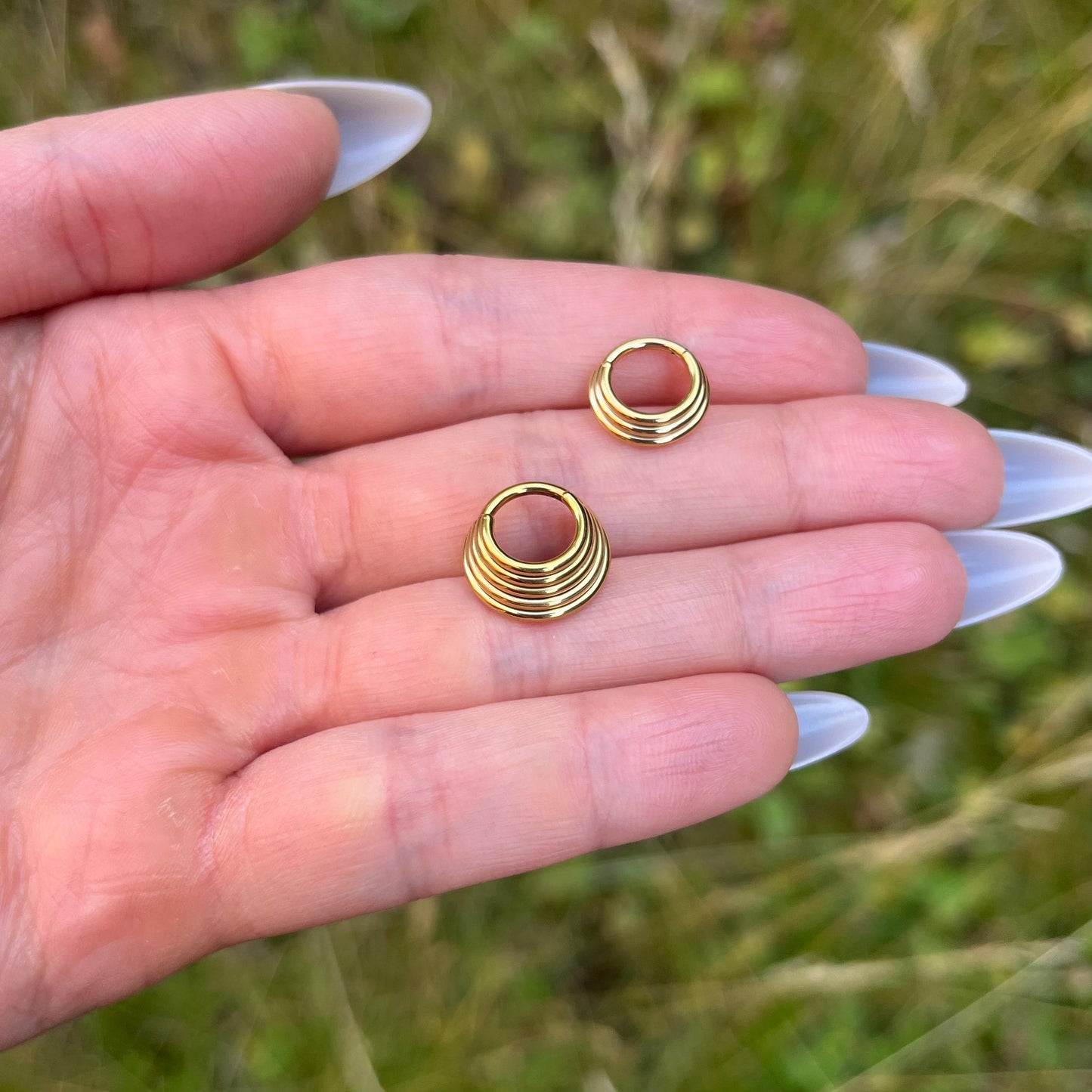 Titanium Layered Septum Ring: Hinged 16G (1.2mm) Nose Hoop