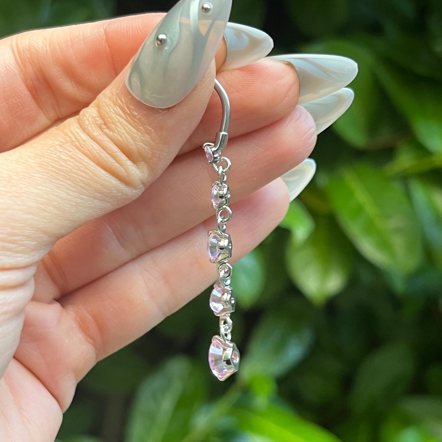 Crystal Dangle Belly Button Ring: Stainless Steel Navel Piercing