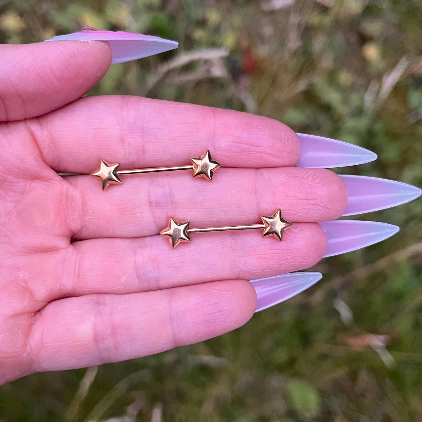 Titanium Star Nipple Barbells: 16G, 16mm Nipple Piercing Jewellery, Silver/Gold