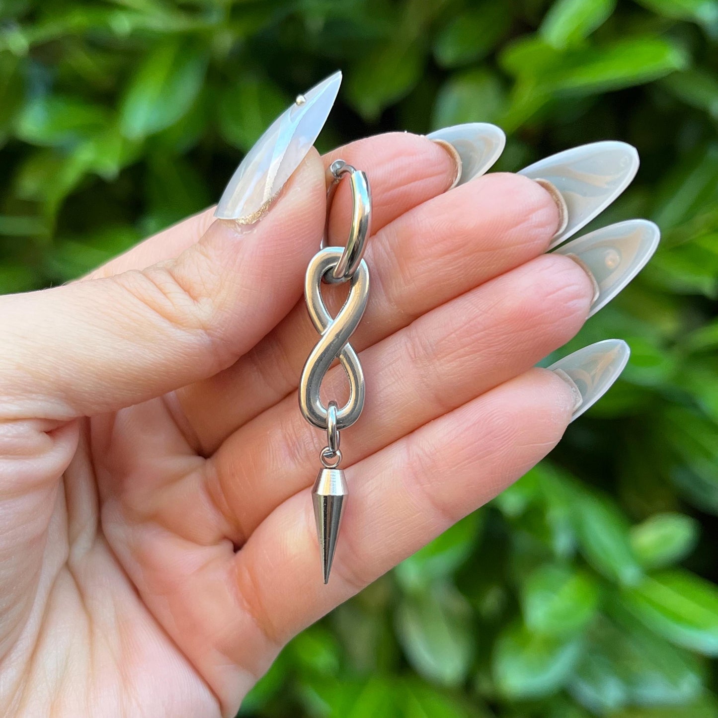 Spike Charm Hoop Earrings: Stainless Steel Gothic Dangle, Infinity Symbol