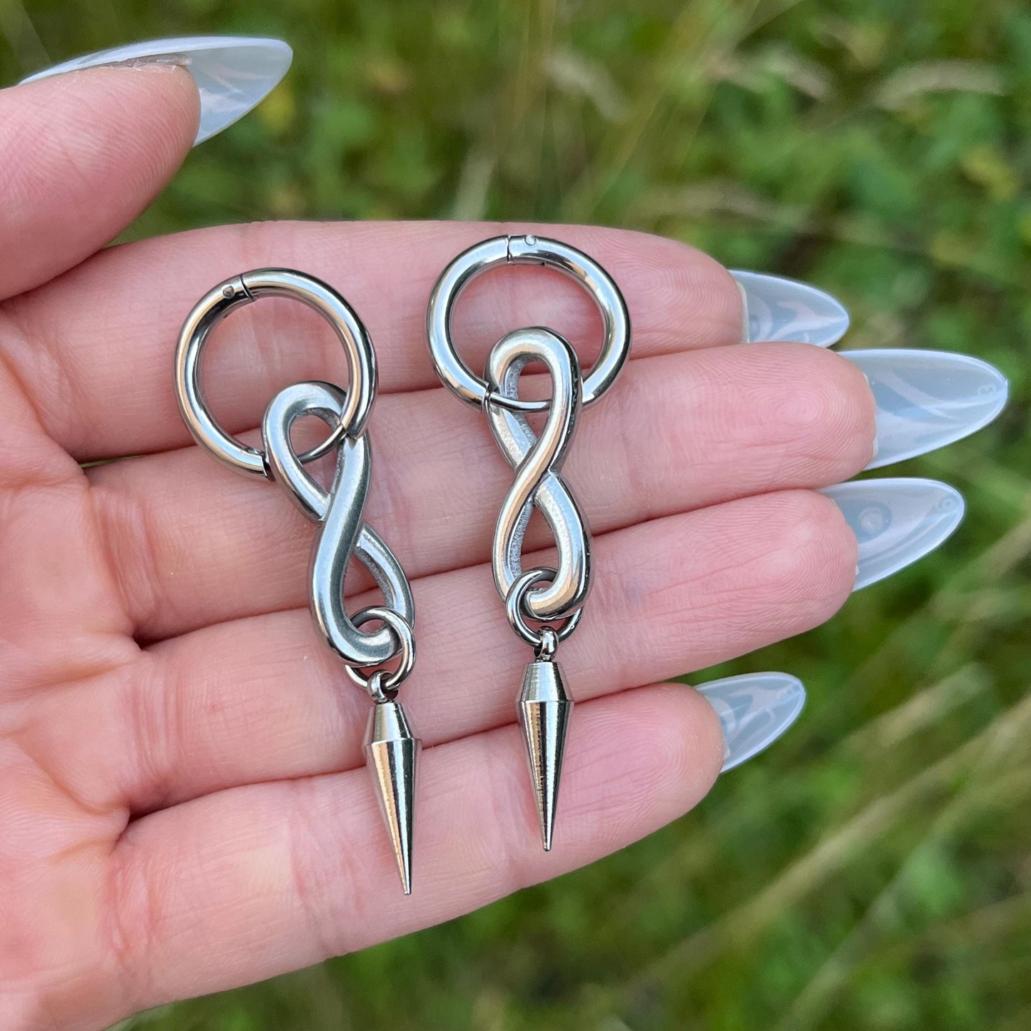 Spike Charm Hoop Earrings: Stainless Steel Gothic Dangle, Infinity Symbol