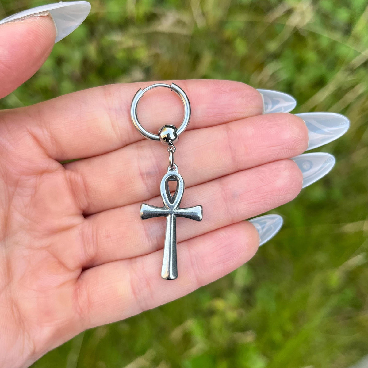 Ankh Stainless Steel Hoop Earrings: Gothic Punk Unisex