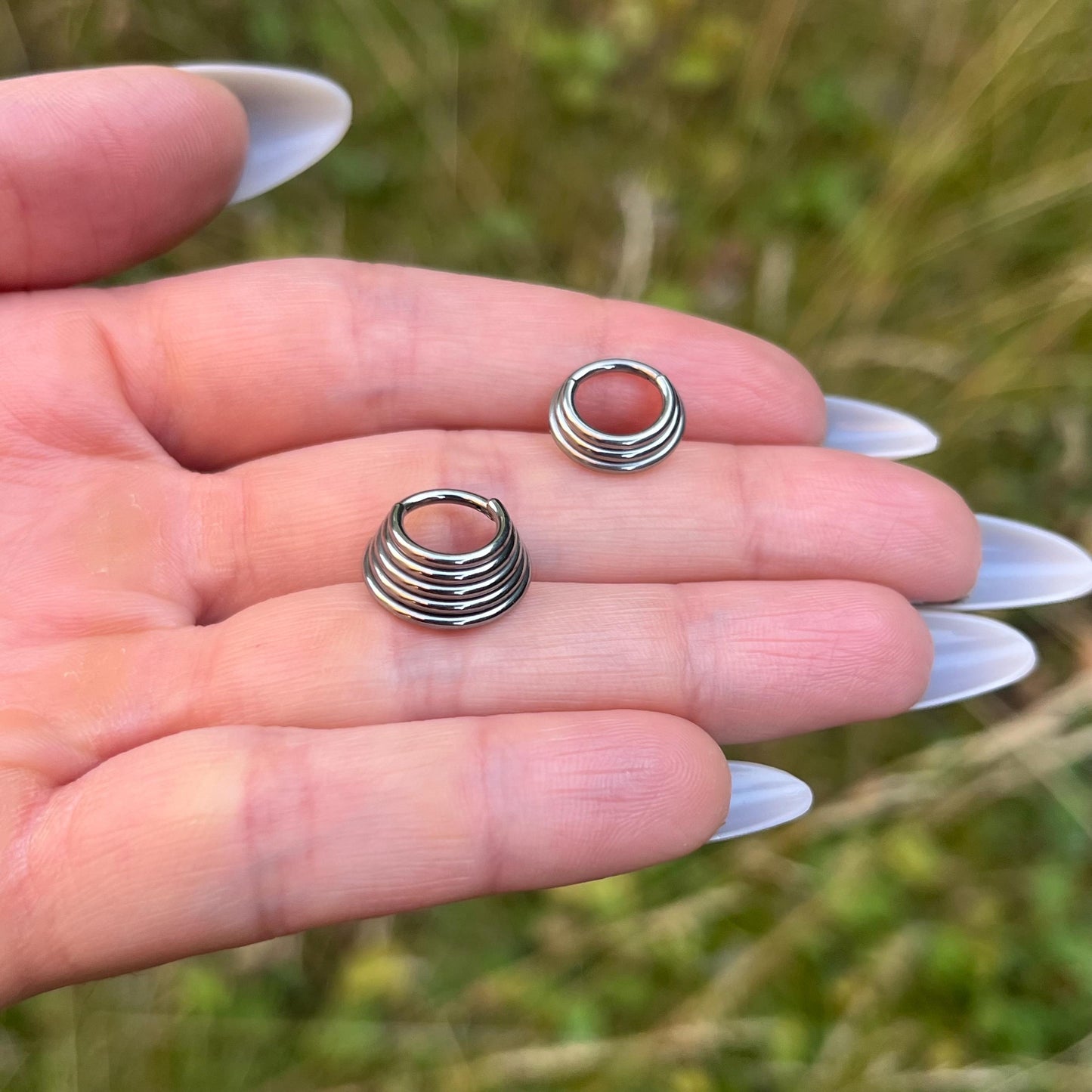 Titanium Layered Septum Ring: Hinged 16G (1.2mm) Nose Hoop
