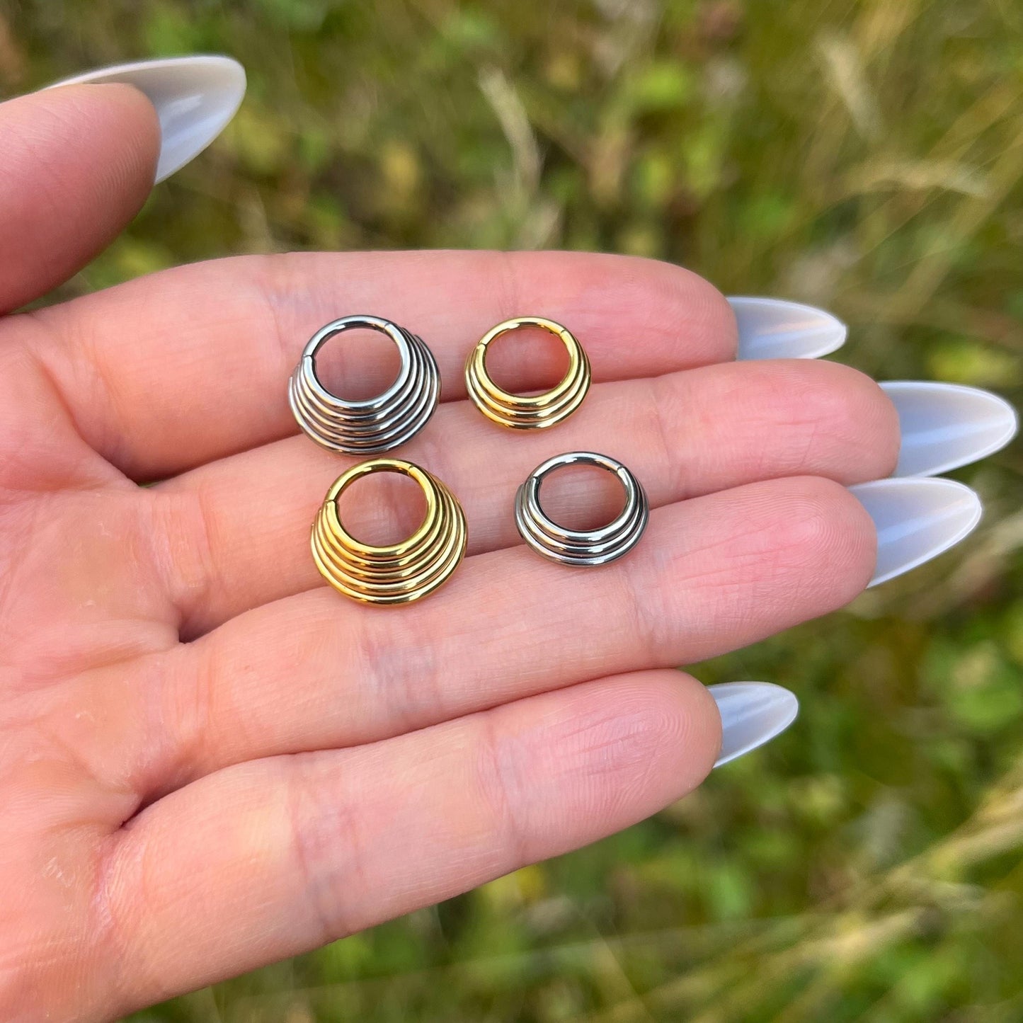 Titanium Layered Septum Ring: Hinged 16G (1.2mm) Nose Hoop