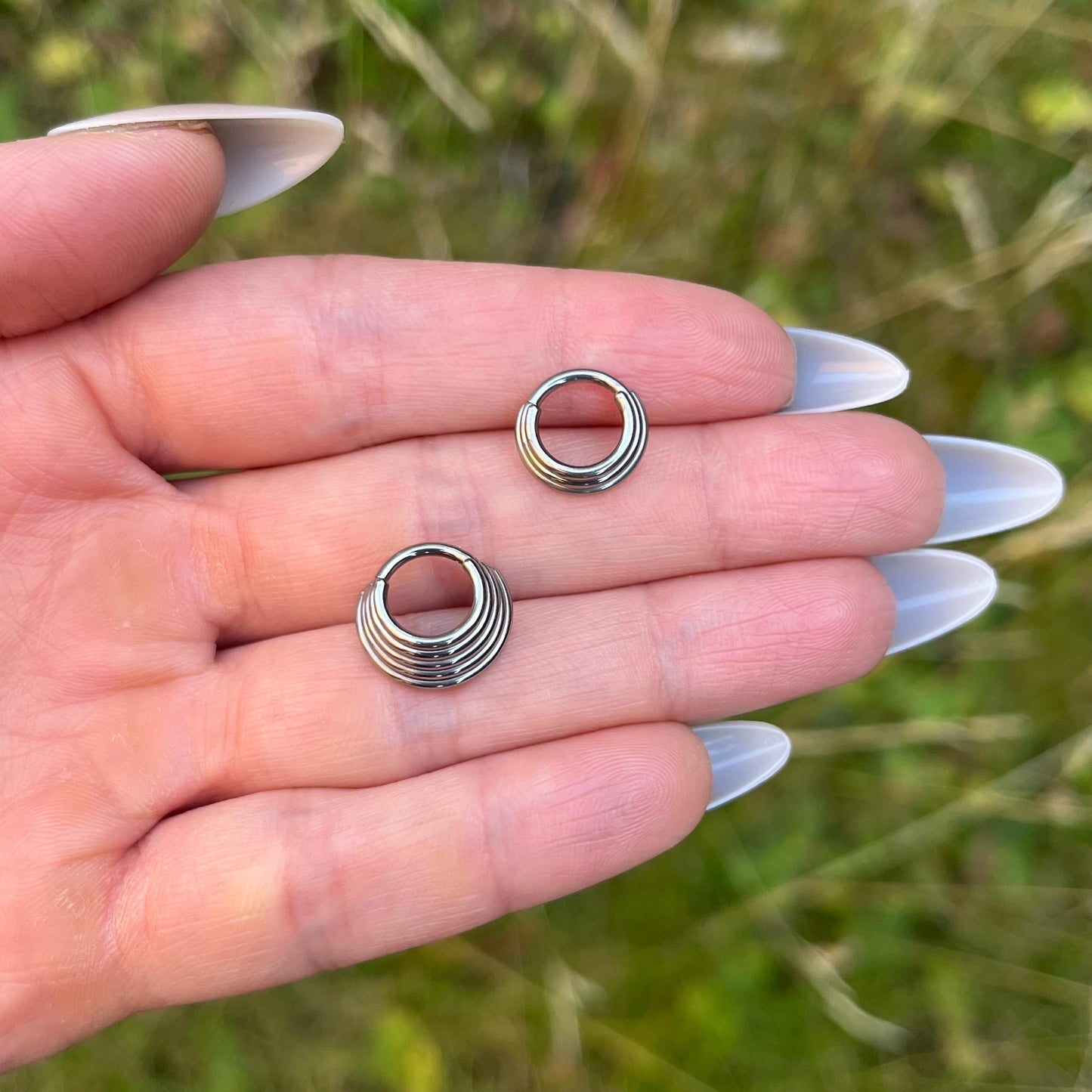 Titanium Layered Septum Ring: Hinged 16G (1.2mm) Nose Hoop