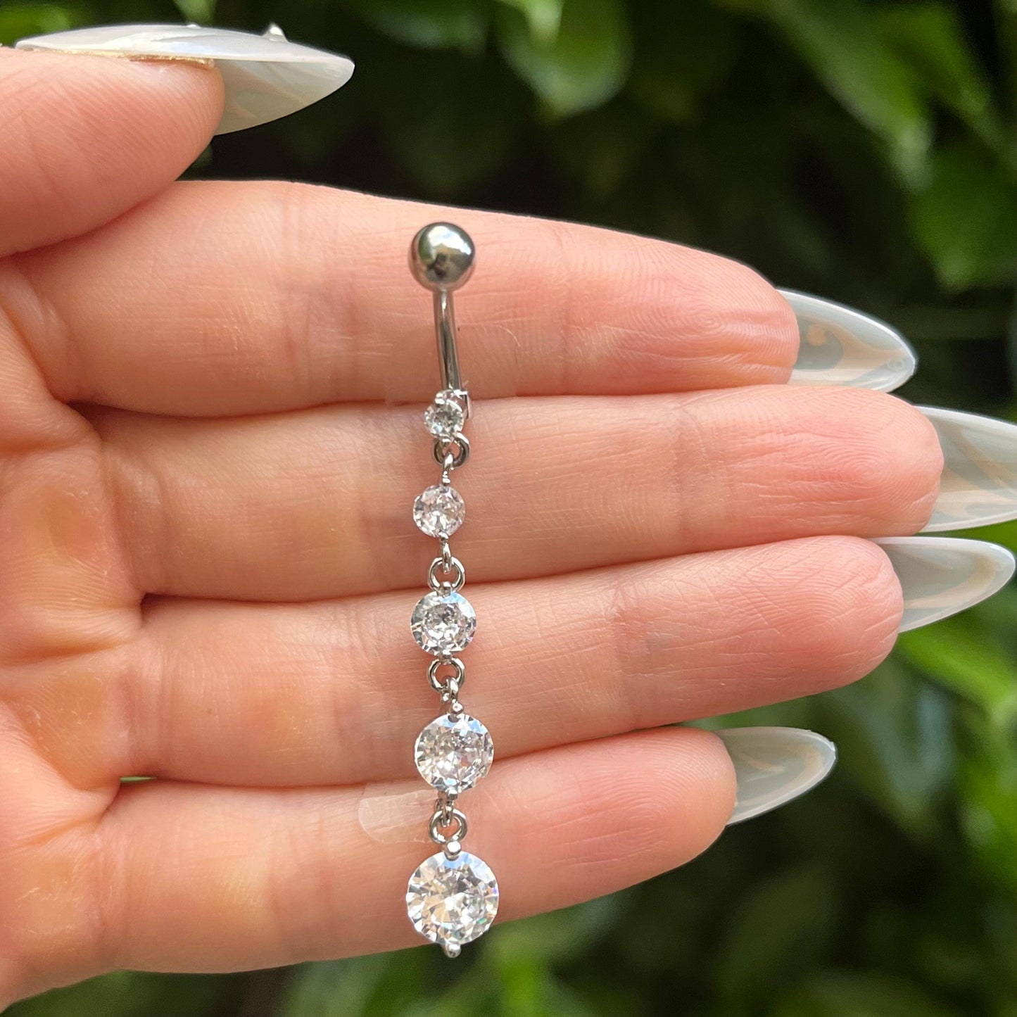 Crystal Dangle Belly Button Ring: Stainless Steel Navel Piercing