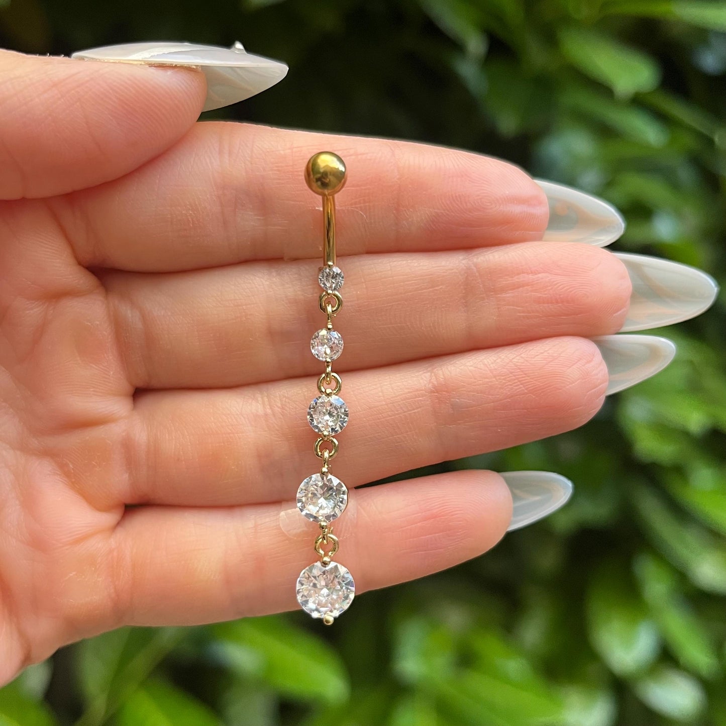 Crystal Dangle Belly Button Ring: Stainless Steel Navel Piercing