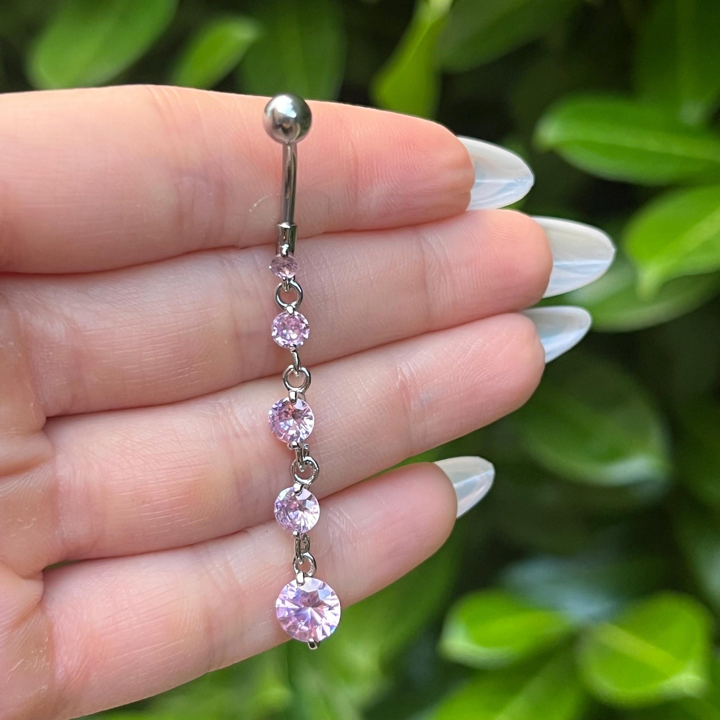 Crystal Dangle Belly Button Ring: Stainless Steel Navel Piercing