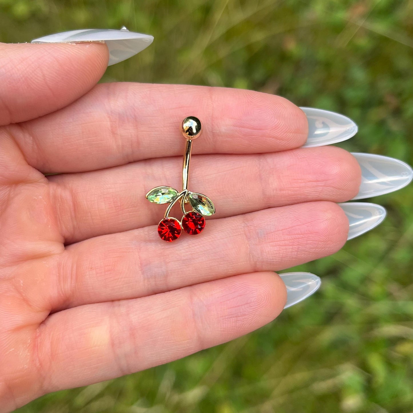 Cherry Belly Button Ring: Stainless Steel Navel Piercing, Silver/Gold