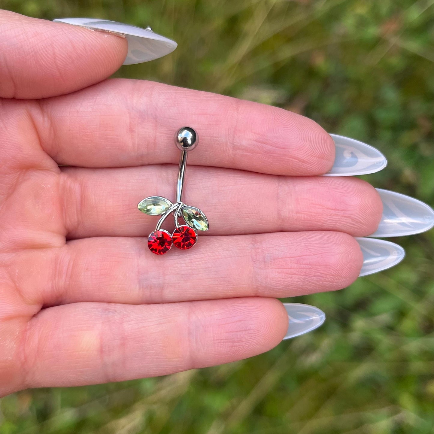 Cherry Belly Button Ring: Stainless Steel Navel Piercing, Silver/Gold