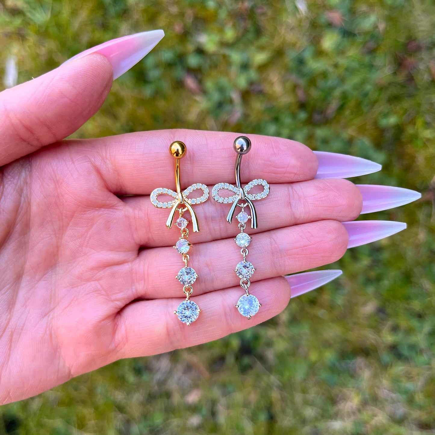 Bow Pendant Dangle Belly Button Piercing: Stainless Steel Navel Piercing, Gold/Silver