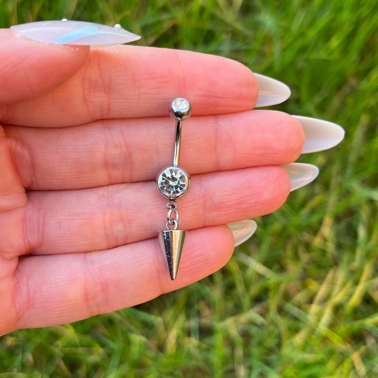 Crystal Spike Dangle Belly Button Ring: Surgical Steel Navel Piercing