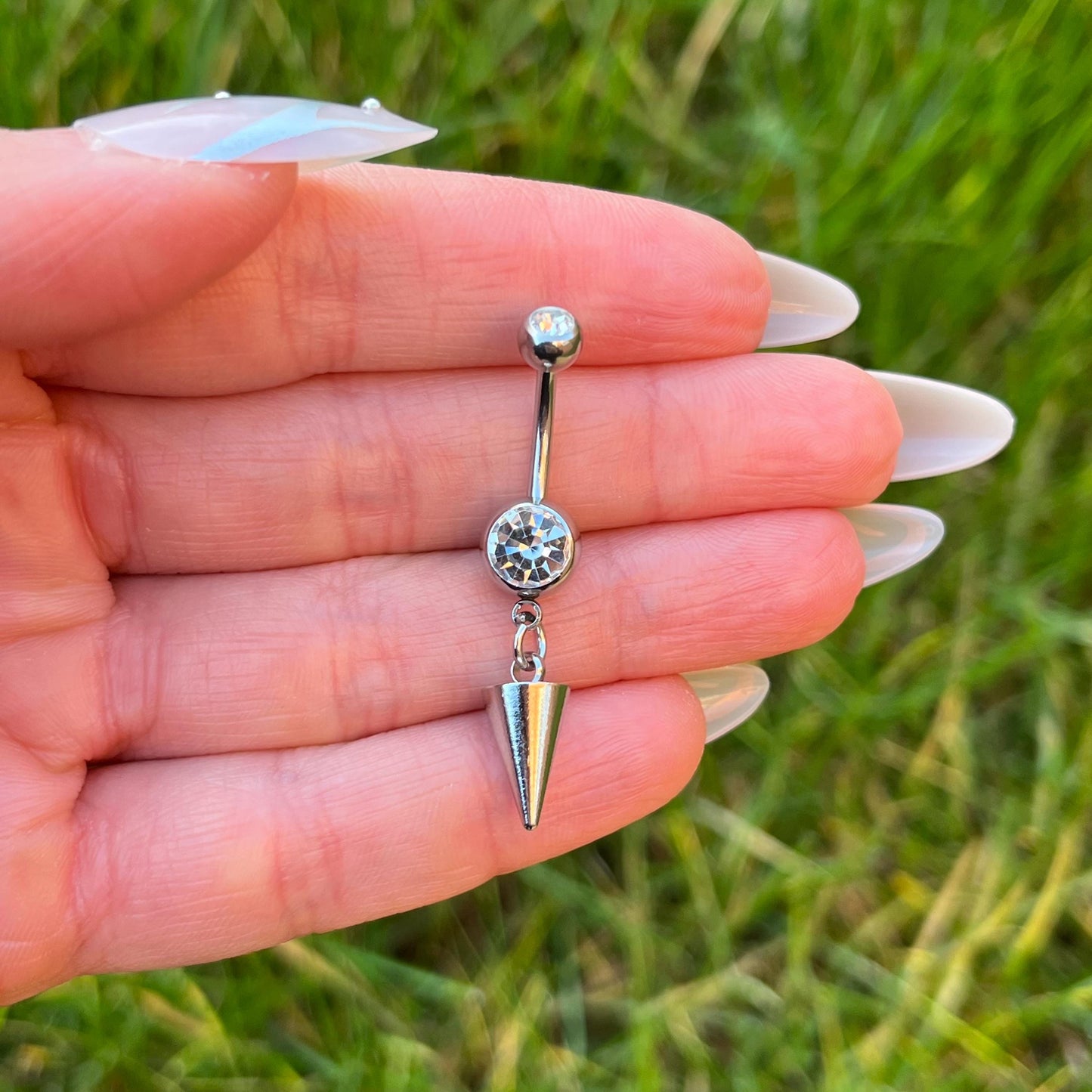 Crystal Spike Dangle Belly Button Ring: Surgical Steel Navel Piercing
