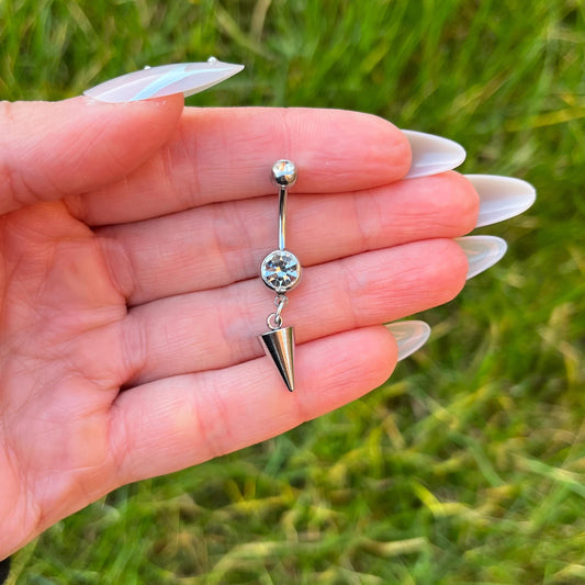 Crystal Spike Dangle Belly Button Ring: Surgical Steel Navel Piercing