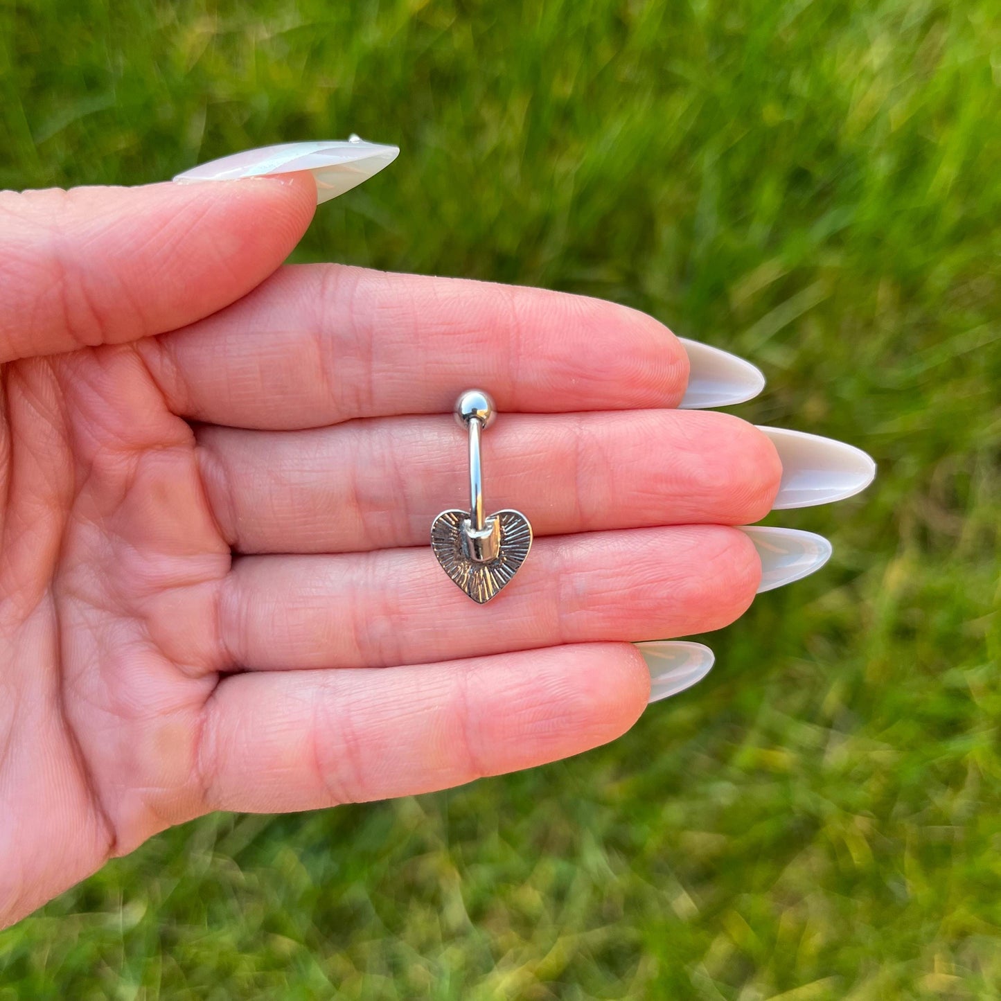 Rainbow Heart Belly Button Ring: Surgical Steel Navel Piercing