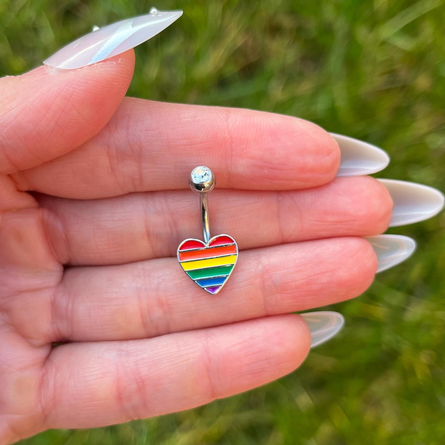 Rainbow Heart Belly Button Ring: Surgical Steel Navel Piercing