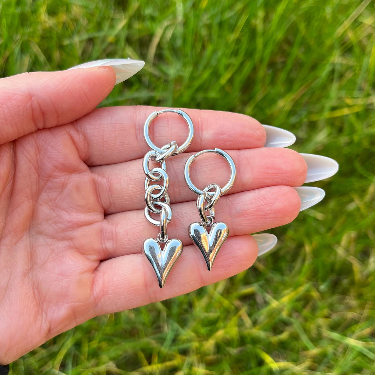 Heart Hoop Earrings: Stainless Steel, Gothic/Grunge Style