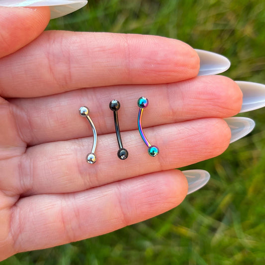 Eyebrow Piercing with Crystals: Surgical Steel, 16G 8mm/10mm