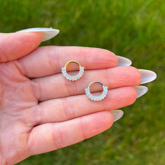 Septum/Daith ring with Crystal gems: Titanium 16G 8mm