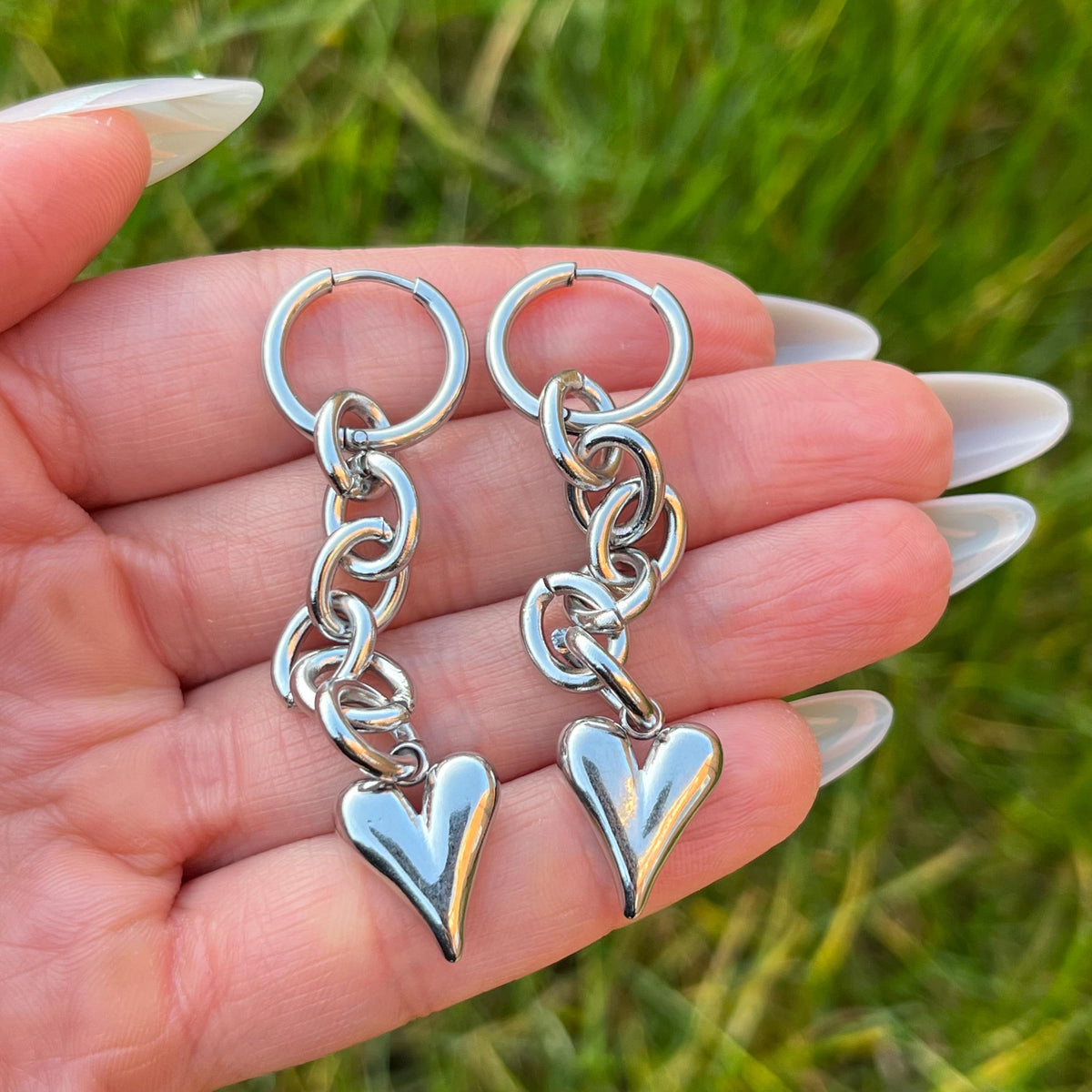 Heart Hoop Earrings: Stainless Steel, Gothic/Grunge Style