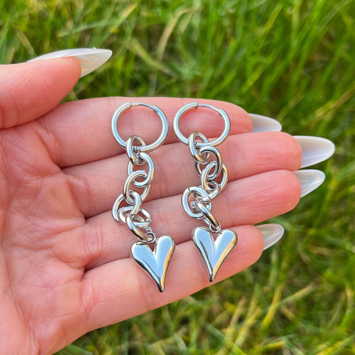 Heart Hoop Earrings: Stainless Steel, Gothic/Grunge Style