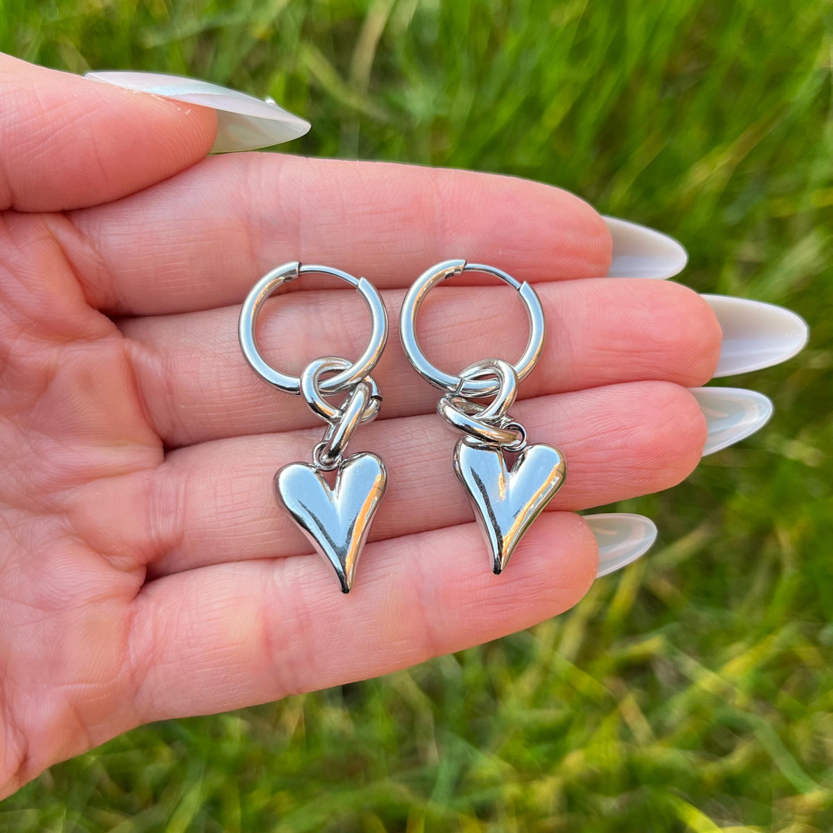 Heart Hoop Earrings: Stainless Steel, Gothic/Grunge Style