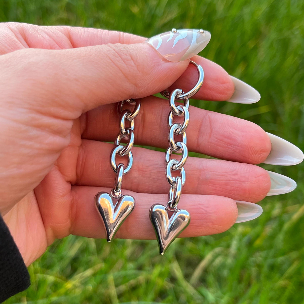 Heart Hoop Earrings: Stainless Steel, Gothic/Grunge Style
