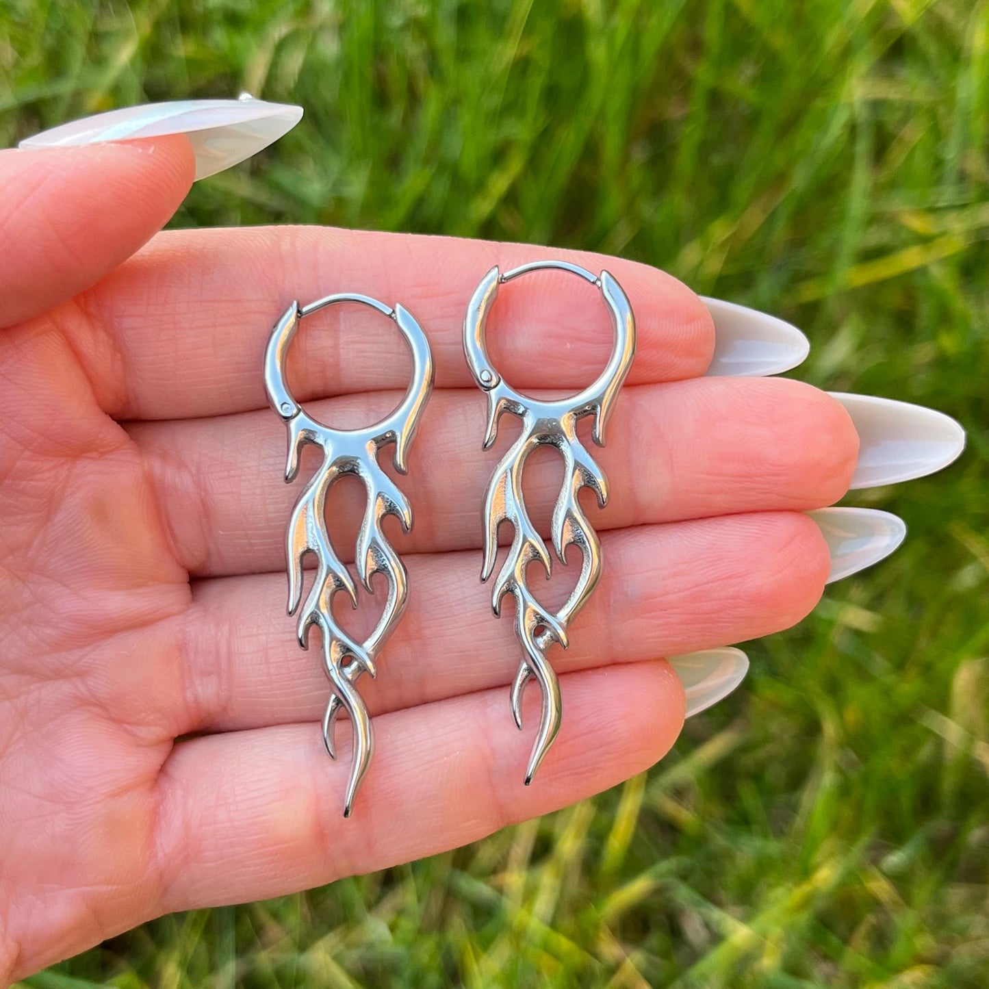Flame Hoop Earrings: Stainless Steel, Punk/Gothic Style