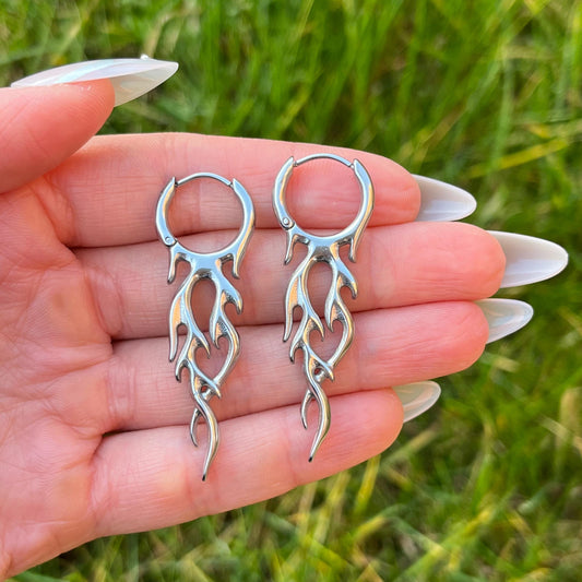 Flame Hoop Earrings: Stainless Steel, Punk/Gothic Style