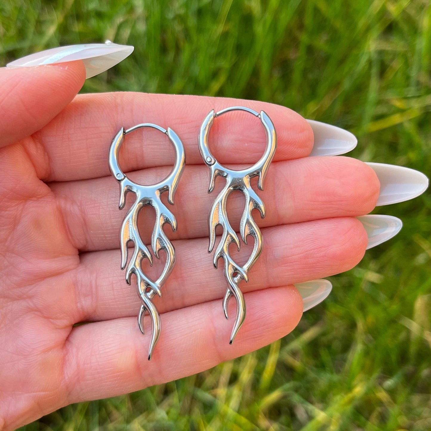 Flame Hoop Earrings: Stainless Steel, Punk/Gothic Style