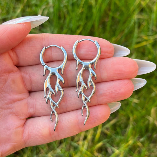Flame Hoop Earrings: Stainless Steel, Punk/Gothic Style