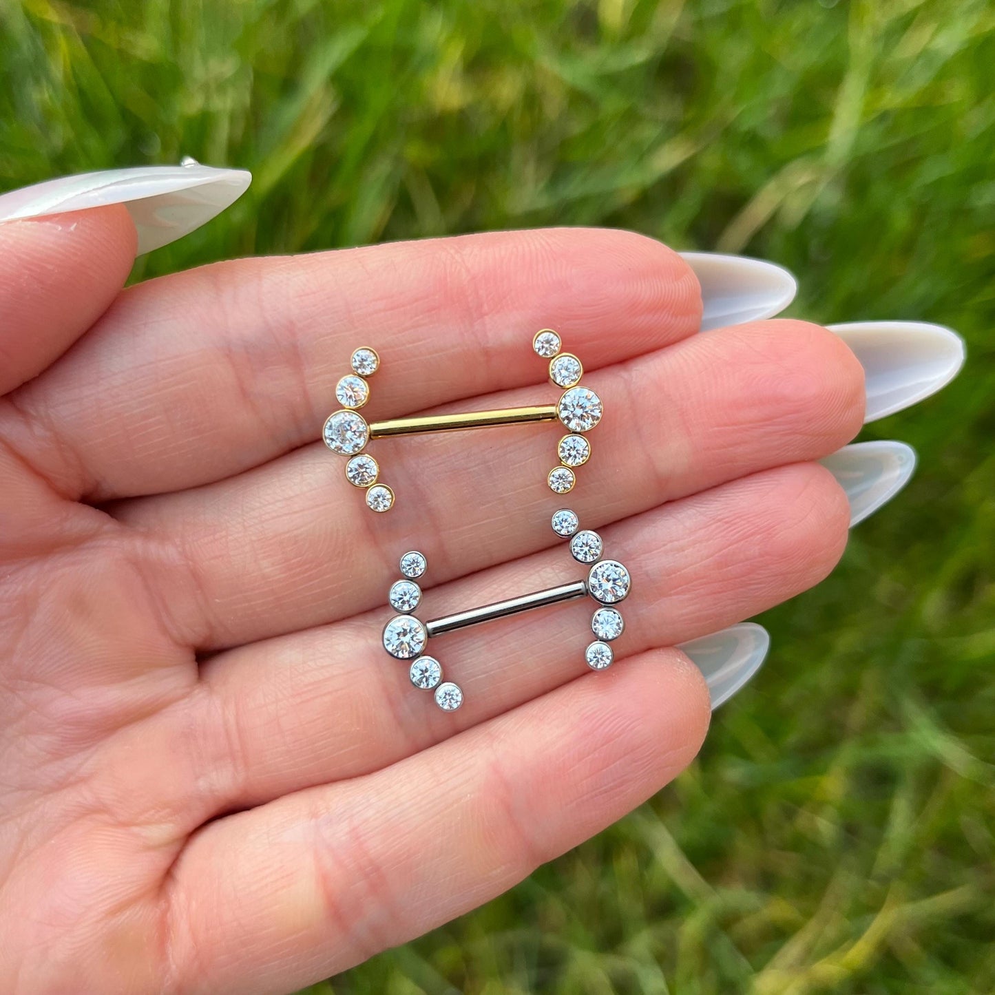 Crystal Gem Titanium Nipple Barbells: Nipple Piercing, 14G 14mm/16mm