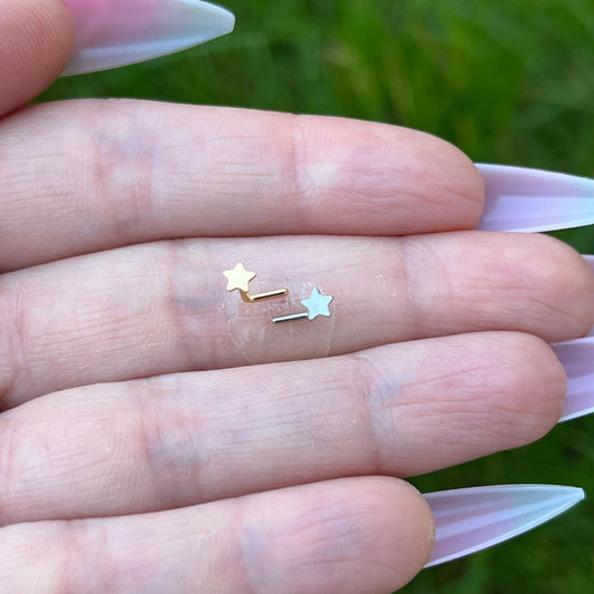 Titanium Crystal L Bend Nose Stud: 20G Star Nose Ring, Silver/Gold