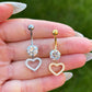 Titanium Dangle Belly Ring: Heart & Crystal Navel Piercing, Silver/Gold