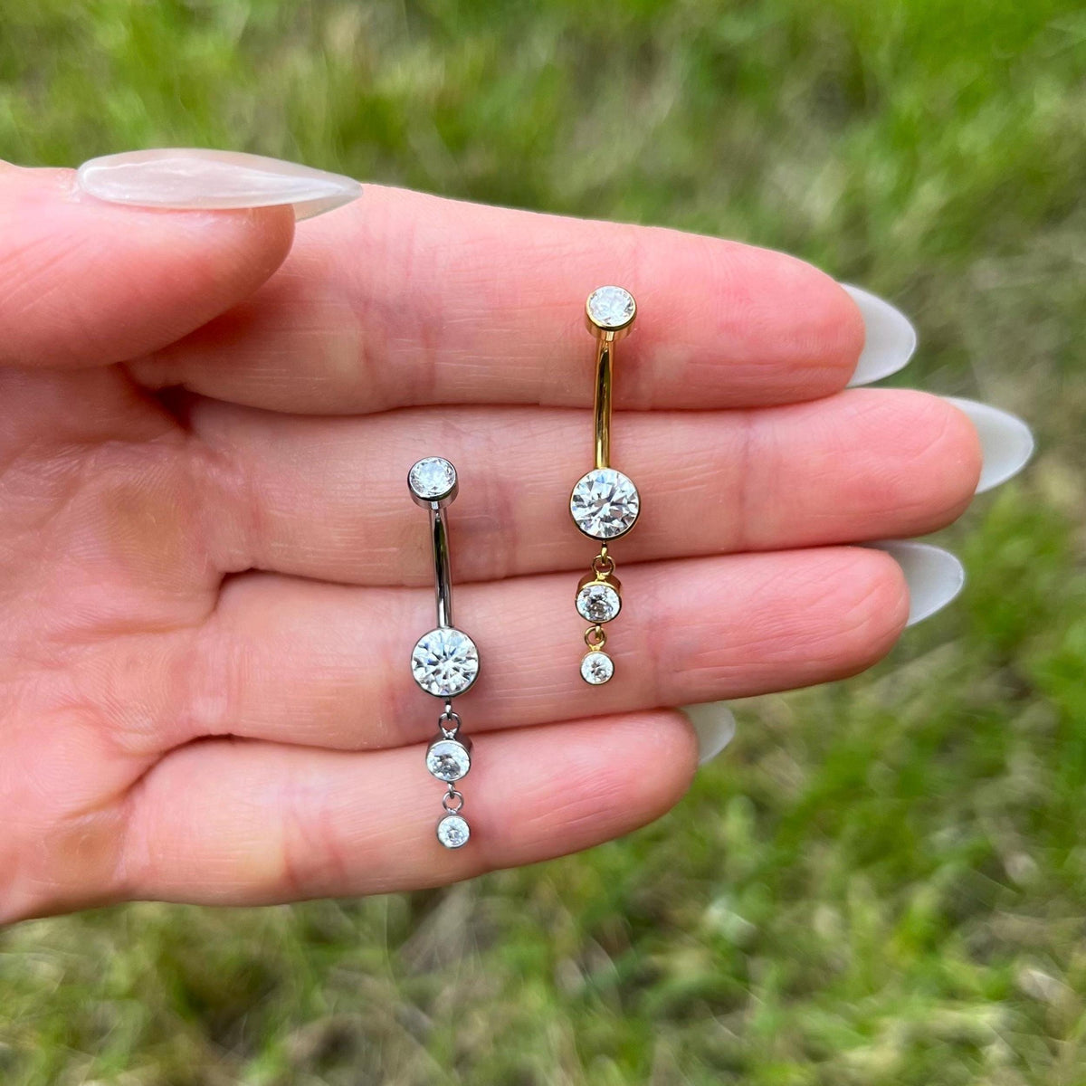 Titanium Belly Button Ring: Dangle Crystal Navel Piercing (8mm/10mm/12mm)