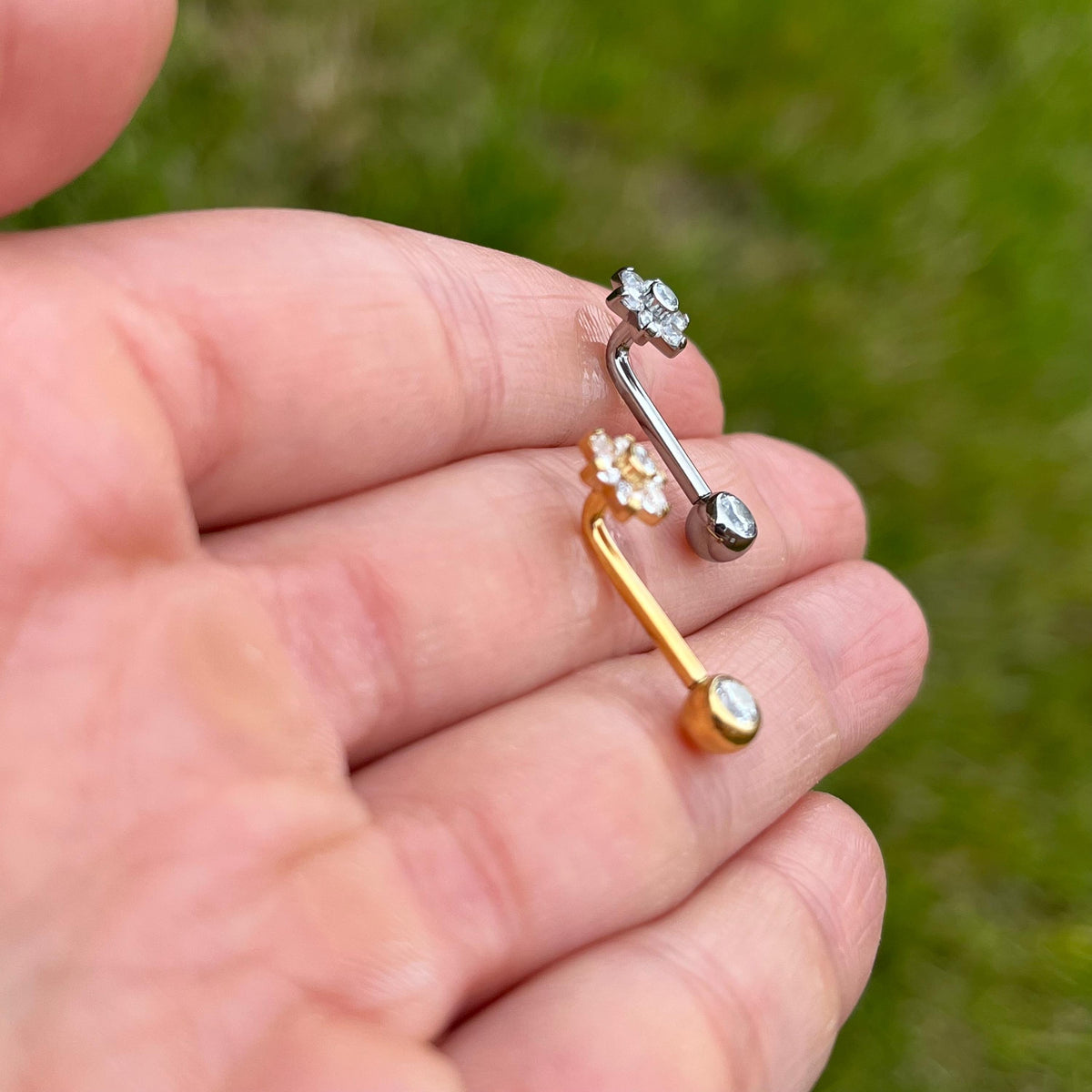 Titanium Christina Piercing, Crystal Flower Barbell: 14G Implant Grade