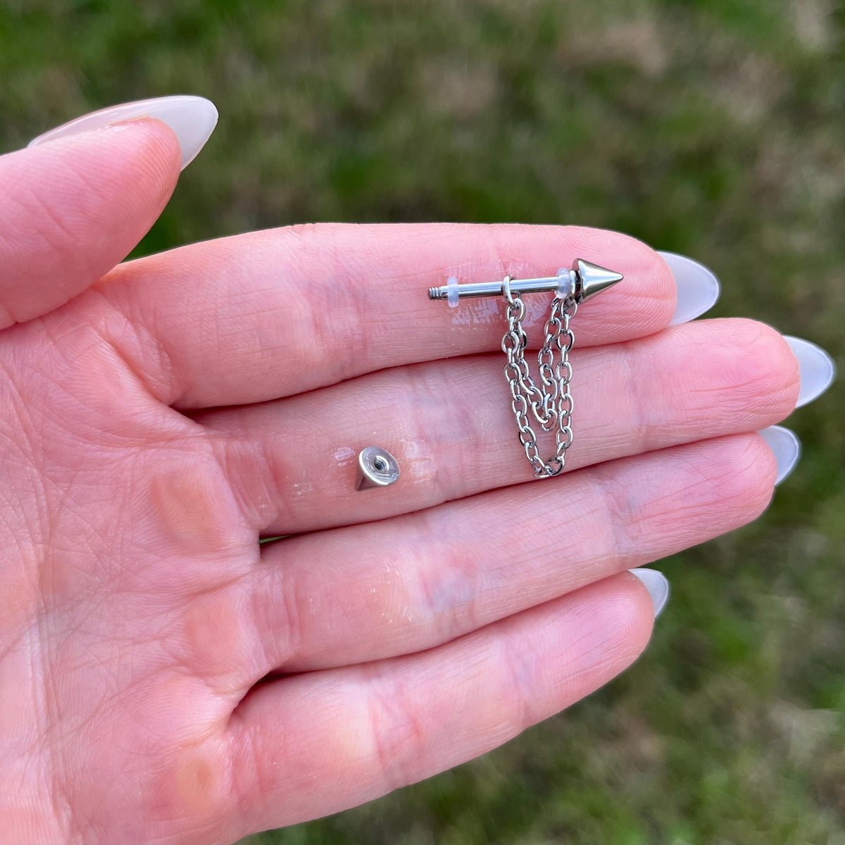 Titanium Chain Nipple Barbell | G23 Nipple Piercing Pair | Ball or Spike Ends