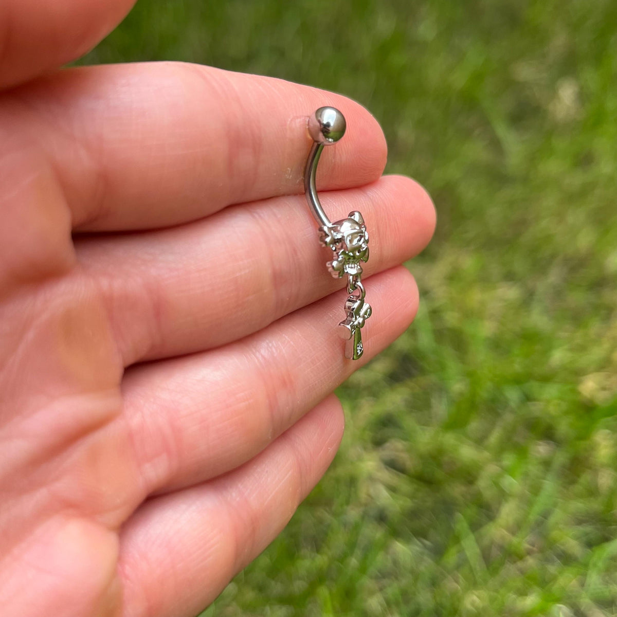Skull & Ankh Belly Button Ring | Stainless Steel: Gothic Navel Piercing 14G