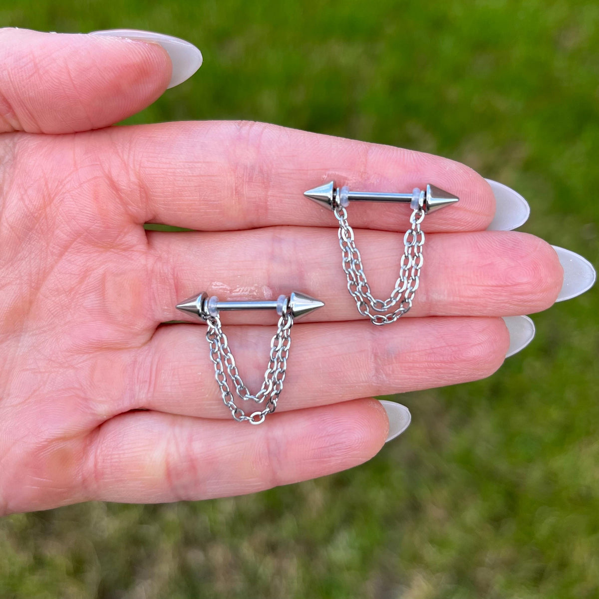 Titanium Chain Nipple Barbell | G23 Nipple Piercing Pair | Ball or Spike Ends