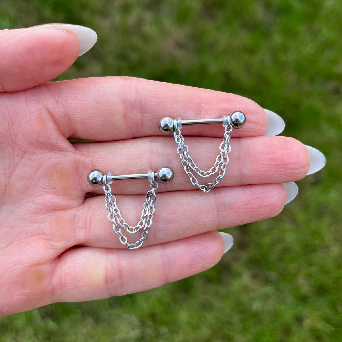 Titanium Chain Nipple Barbell | G23 Nipple Piercing Pair | Ball or Spike Ends
