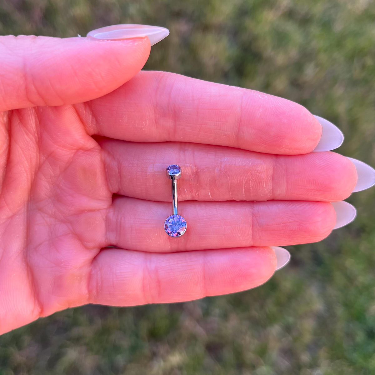 Internally Threaded Titanium Belly Ring: Pink/Purple CZ Crystal Navel Piercing 14G