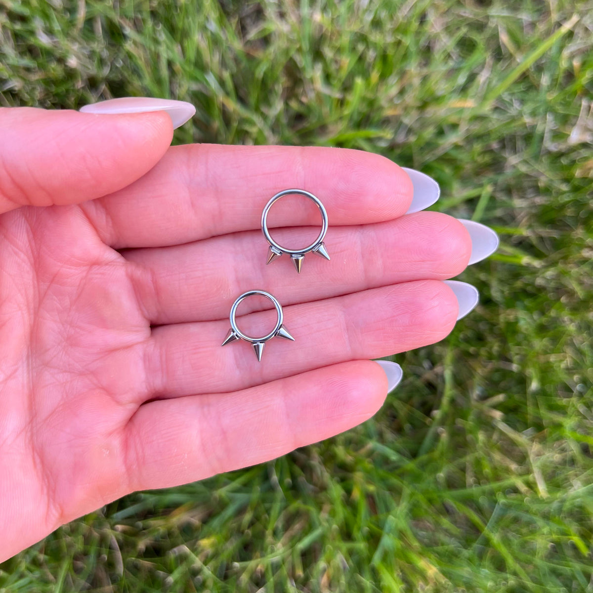 Titanium Spiked Septum Ring, 16G Nose Clicker Ring: Silver/Black, 8mm/10mm