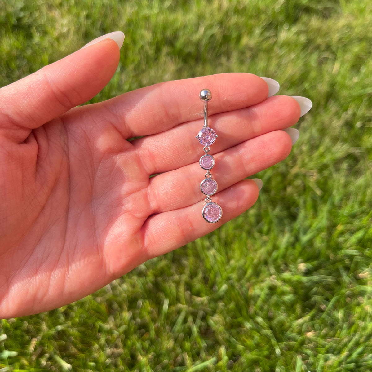 Crystal Long Dangle Belly Button Ring: Stainless Steel Navel Piercing