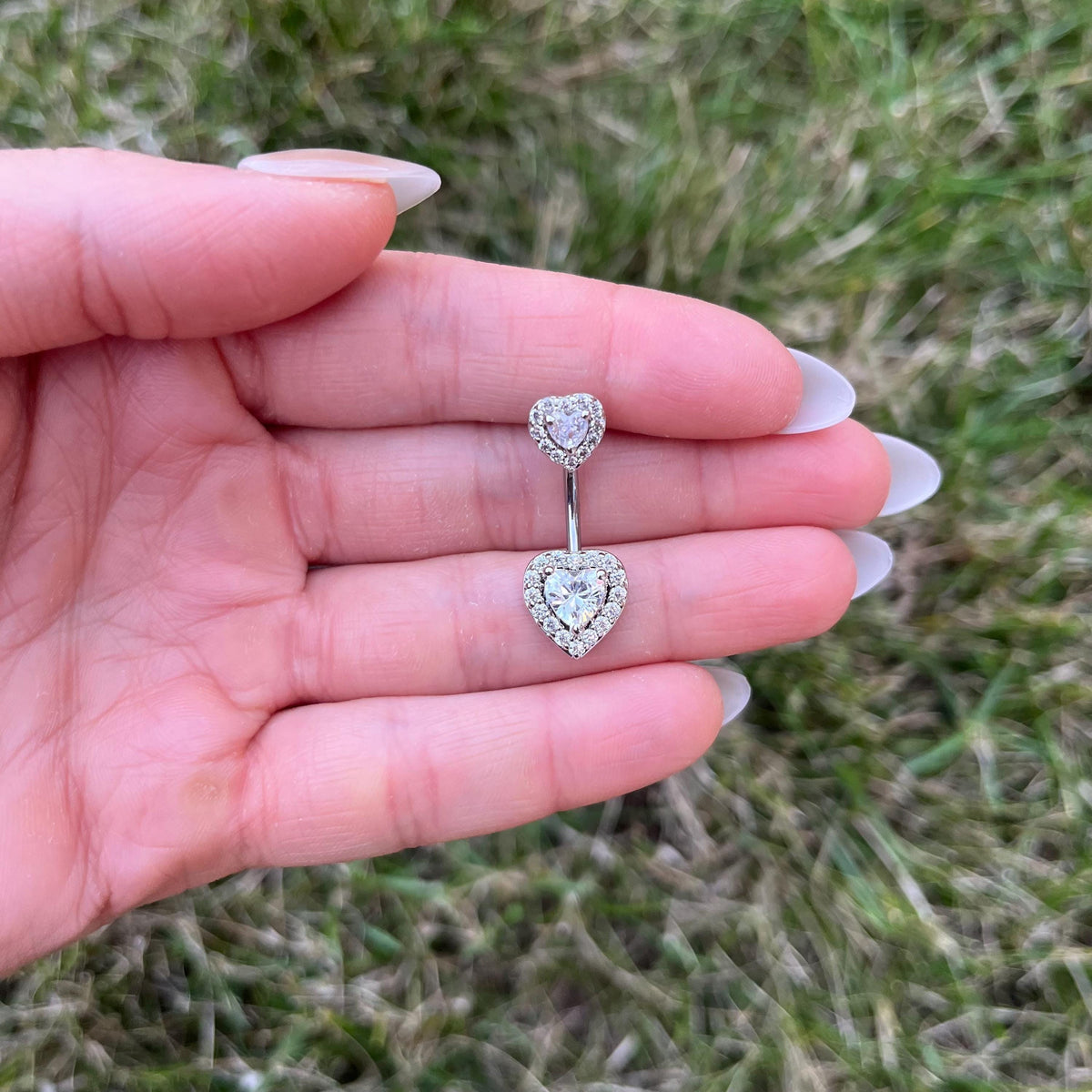 Titanium Heart Belly Button Ring: 14G Navel Piercing with CZ Crystals
