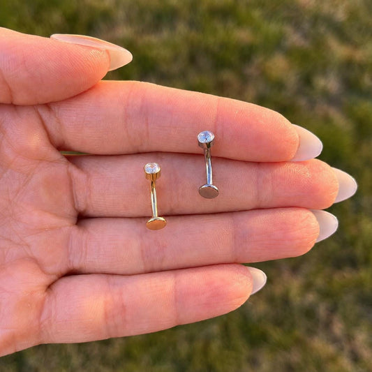 Titanium Floating Belly Button Ring: CZ Crystal Gem, Flat Back Navel Piercing (14G 10mm)