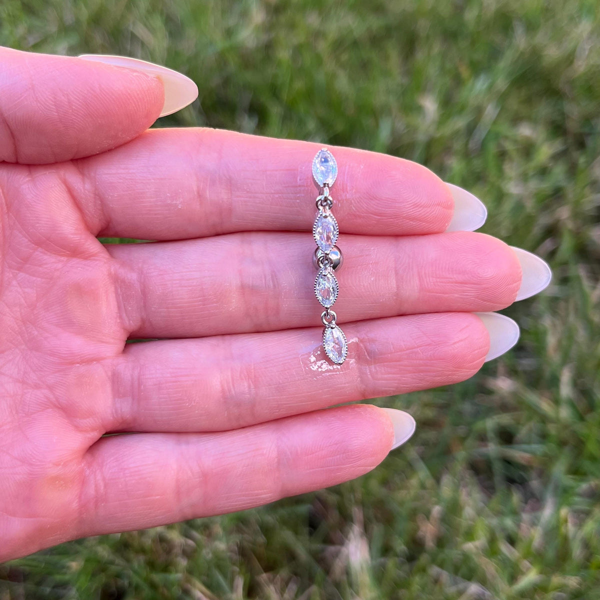 Titanium Reverse Belly Button Ring, 14G CZ Crystal Dangle Navel Piercing: Silver, 8mm/10mm