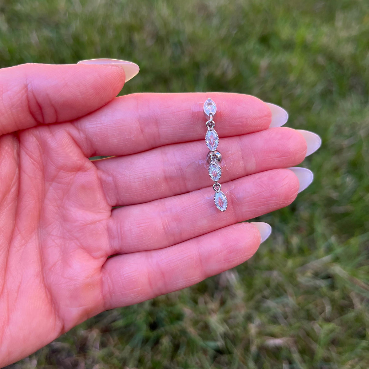 Titanium Reverse Belly Button Ring, 14G CZ Crystal Dangle Navel Piercing: Silver, 8mm/10mm